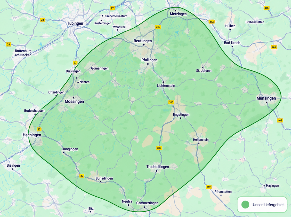 Liefergebiet rund um Reutlingen